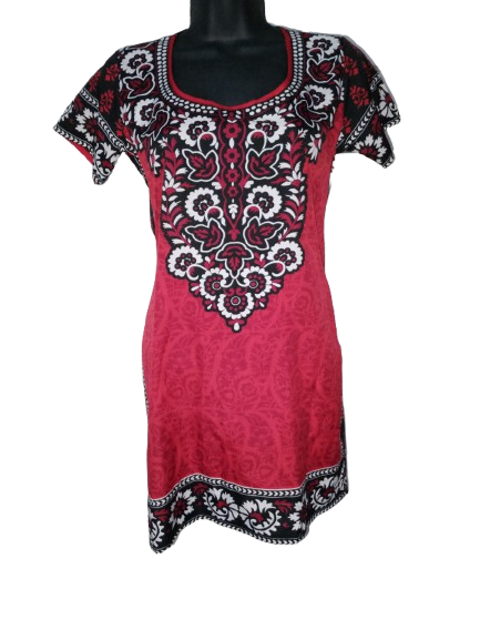 Red, Black & White Paisley Print Dress - S