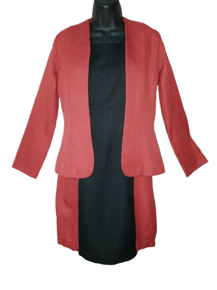 Red & Black Colour Block Work Dress with Red Jacket - S (6)