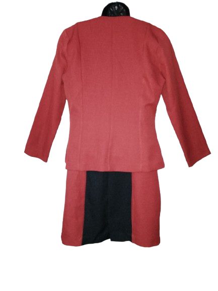 Red & Black Colour Block Work Dress with Red Jacket - S (6)