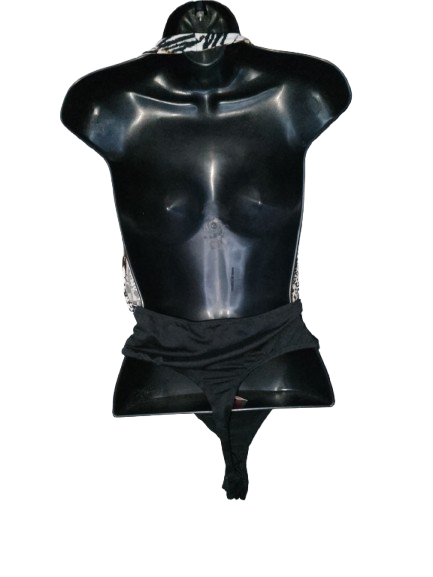 Brown, Cream & Black Halter Bodysuit - M