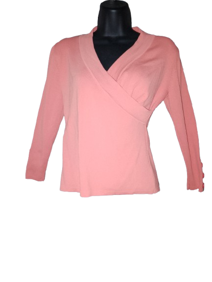 Peach Long Sleeve Knitted Wrap Top - M