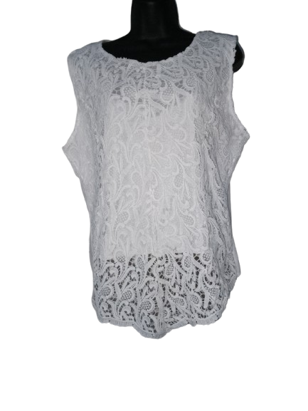 White Sleeveless Embroidered Top - L