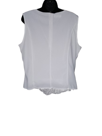 White Sleeveless Embroidered Top - L