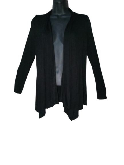 Black Long Sleeve Cardigan with Distressed Back - L