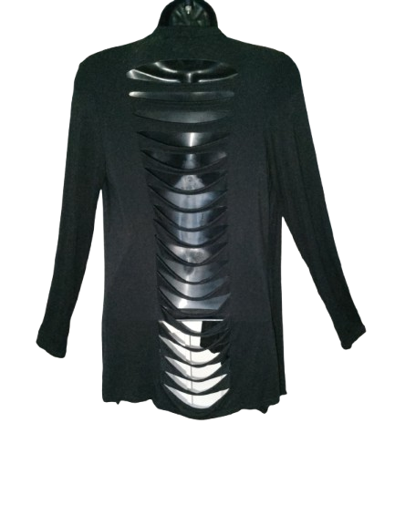 Black Long Sleeve Cardigan with Distressed Back - L