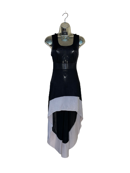 Black Hi-Low Tank Dress with White Trim - S