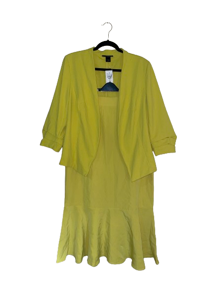 Yellow 3/4 Sleeve Ashley Stewart Skirt Suit - XL (Size 14/16)