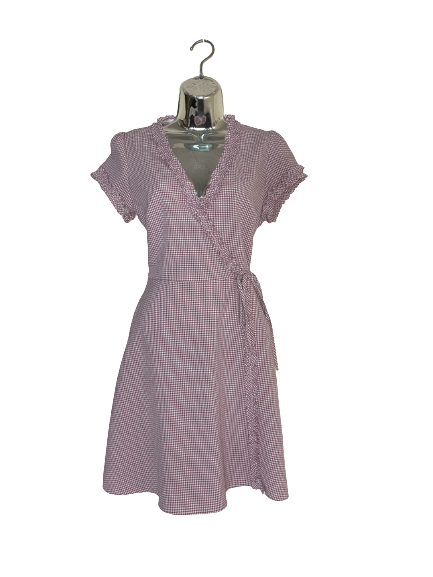 Mauve and White Gingham Print Short Sleeve Dress - S (runs large)