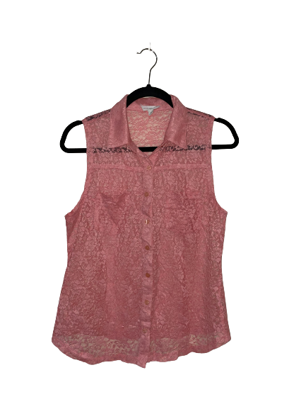 Pink Lace Sleeveless Shirt - M