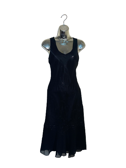 Black Sleeveless Dress with Beaded Detail - M