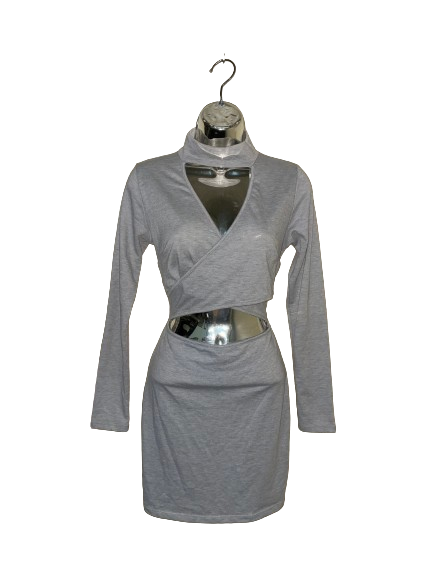 Heather Grey Long Sleeve Turtle Neck Cutout Dress - M