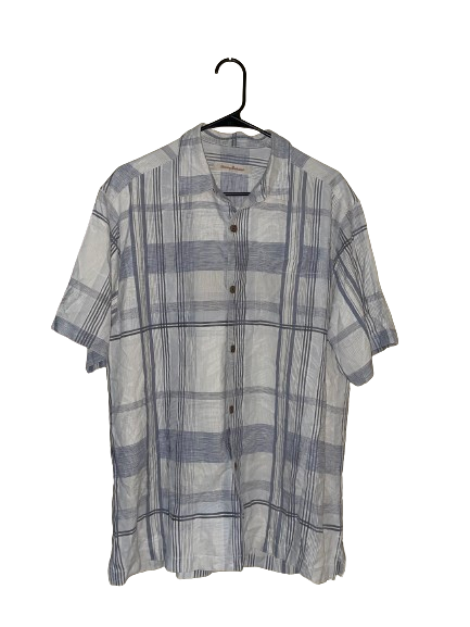 Grey Plaid Tommy Bahama Short Sleeve Shirt - Size M