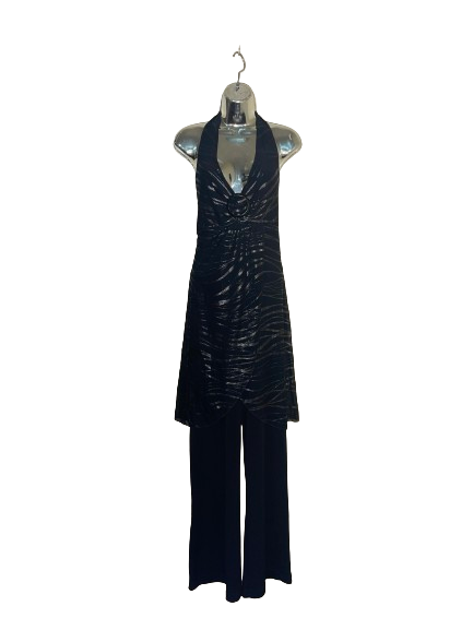 Black Halter Jumpsuit with Silver Design - M (Size 10)