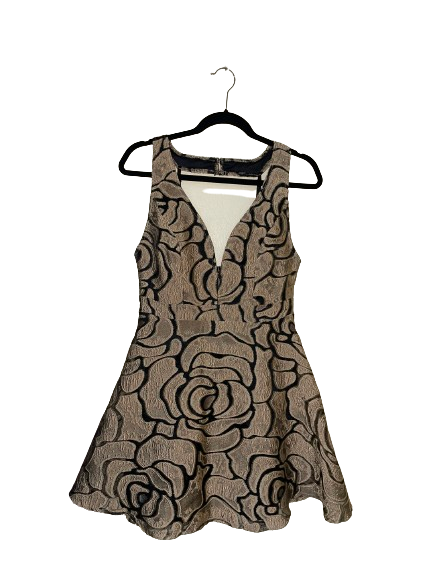 Black &amp; Beige Mesh Flare Dress with Back Cutout - L