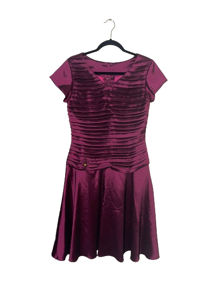 Shiny Burgundy Short Sleeve Beaded Dress - M/L