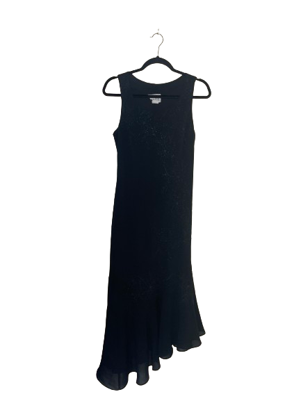 Black Sleeveless Beaded Dress with Asymmetrical Ruffles - L