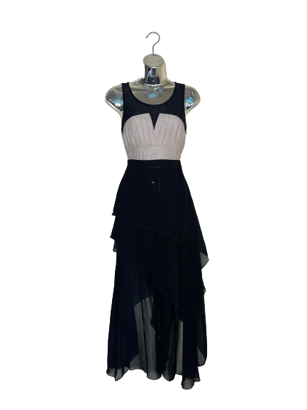 Black &amp; Taupe Hi-Low Dress with Sheer Panels - S