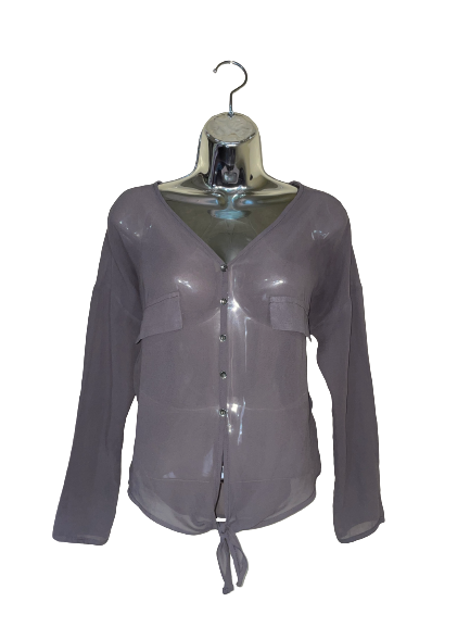 Grey Long Sleeve Sheer Blouse - S (runs big)