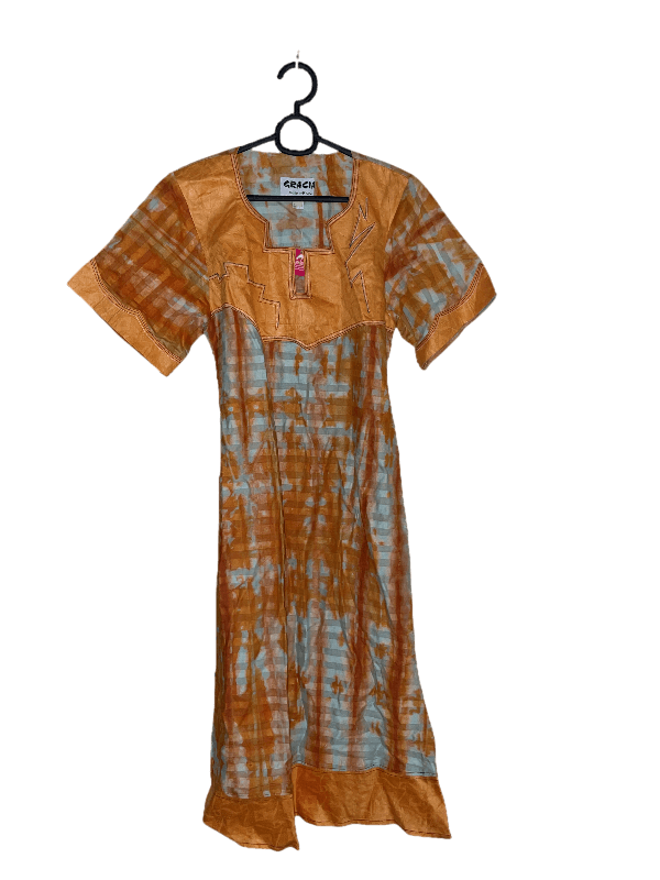 Orange &amp; Teal African Print Dashiki Dress - S